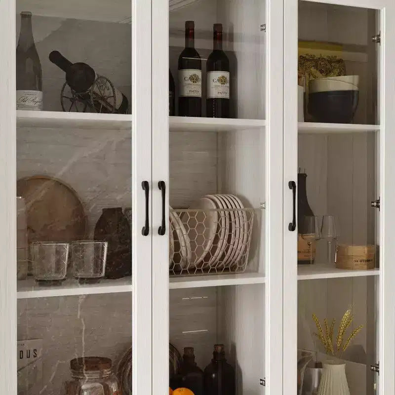 Credenza moderna da cucina con ante in vetro, organizer da cucina a cassetti multipli, dispensa da cucina con vani, facile da montare, perfetta per ogni layout di cucina