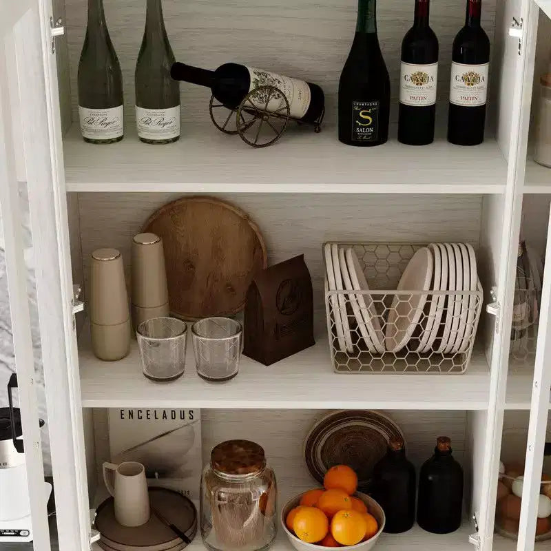 Credenza moderna da cucina con ante in vetro, organizer da cucina a cassetti multipli, dispensa da cucina con vani, facile da montare, perfetta per ogni layout di cucina