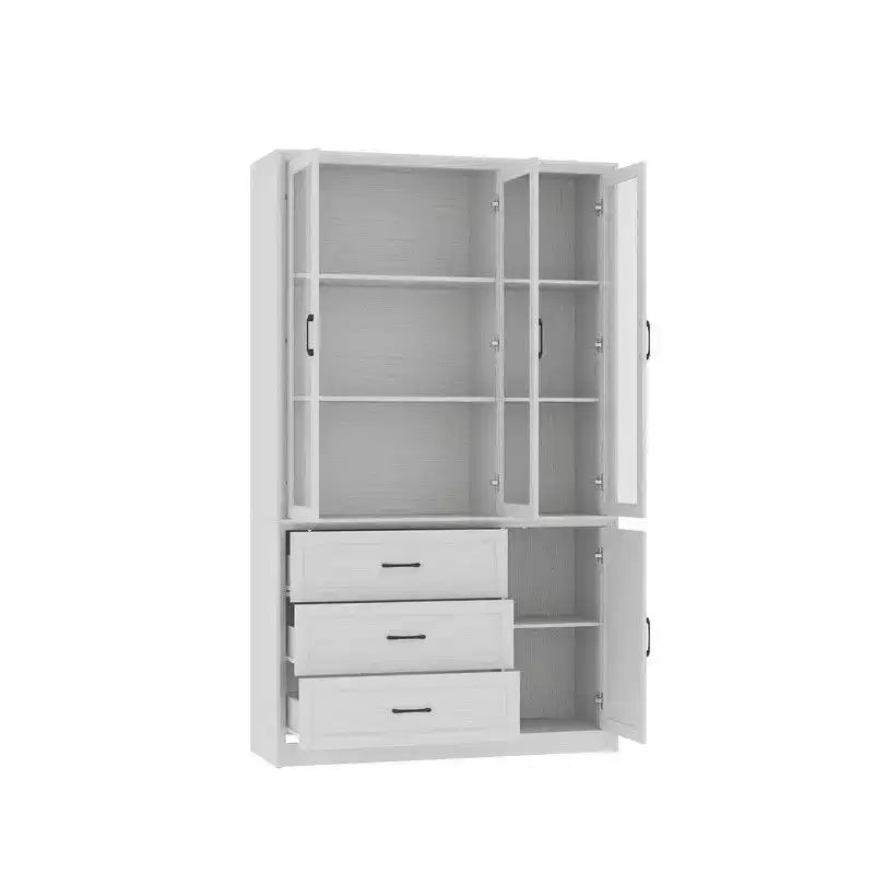 Credenza moderna da cucina con ante in vetro, organizer da cucina a cassetti multipli, dispensa da cucina con vani, facile da montare, perfetta per ogni layout di cucina