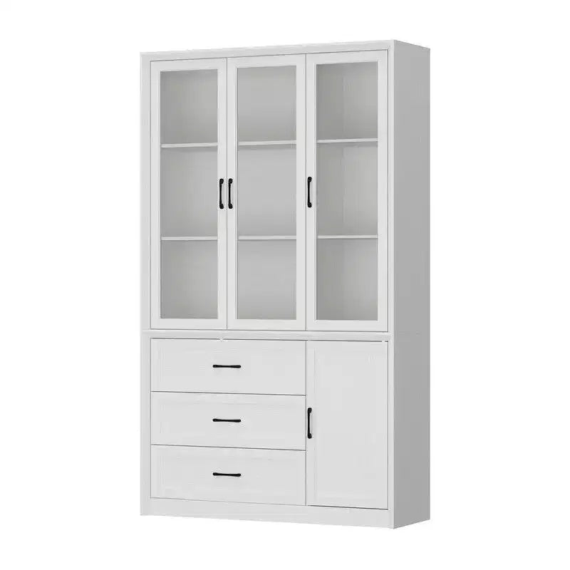 Credenza moderna da cucina con ante in vetro, organizer da cucina a cassetti multipli, dispensa da cucina con vani, facile da montare, perfetta per ogni layout di cucina