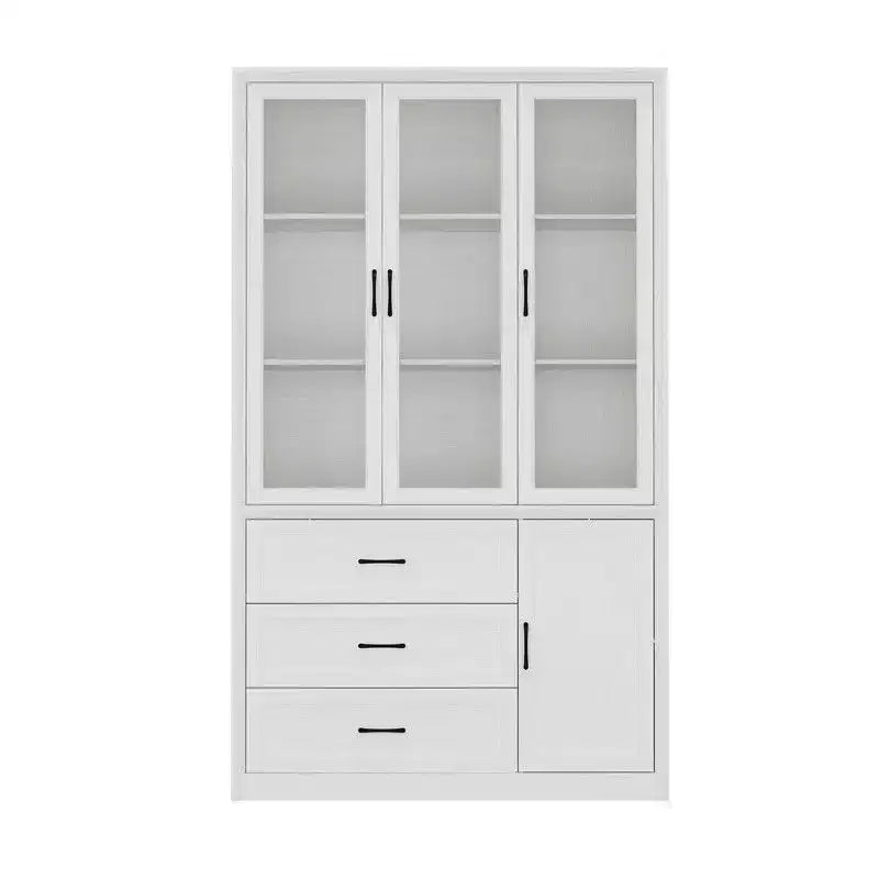 Credenza moderna da cucina con ante in vetro, organizer da cucina a cassetti multipli, dispensa da cucina con vani, facile da montare, perfetta per ogni layout di cucina