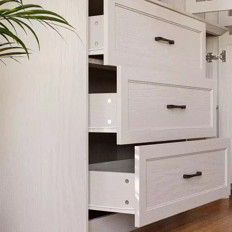 Credenza moderna da cucina con ante in vetro, organizer da cucina a cassetti multipli, dispensa da cucina con vani, facile da montare, perfetta per ogni layout di cucina