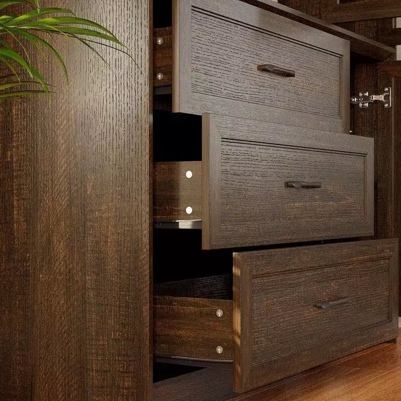 Credenza moderna da cucina con ante in vetro, organizer da cucina a cassetti multipli, dispensa da cucina con vani, facile da montare, perfetta per ogni layout di cucina