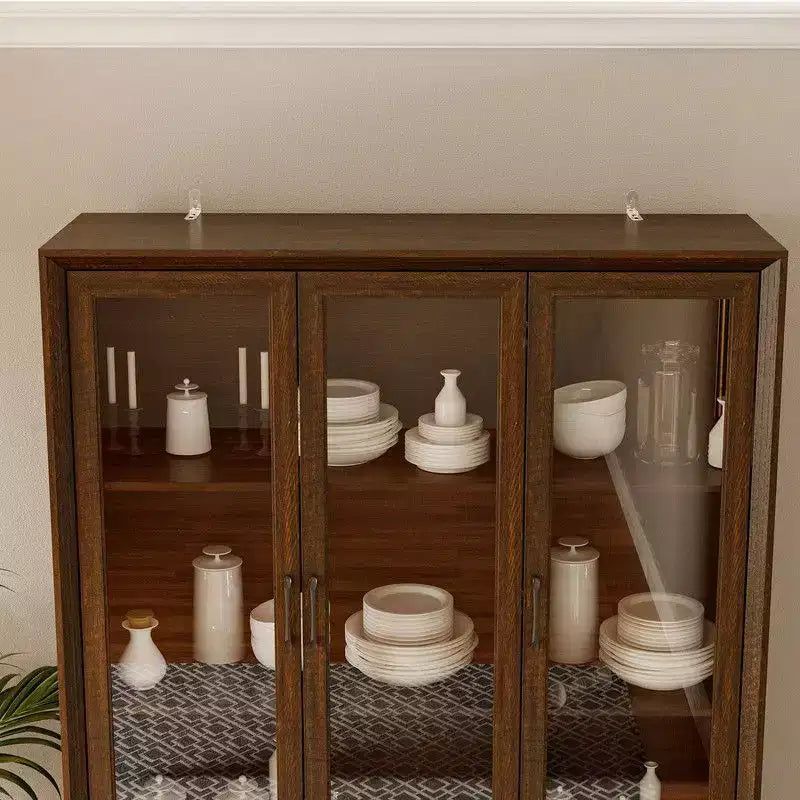 Credenza moderna da cucina con ante in vetro, organizer da cucina a cassetti multipli, dispensa da cucina con vani, facile da montare, perfetta per ogni layout di cucina
