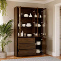Credenza moderna da cucina con ante in vetro, organizer da cucina a cassetti multipli, dispensa da cucina con vani, facile da montare, perfetta per ogni layout di cucina