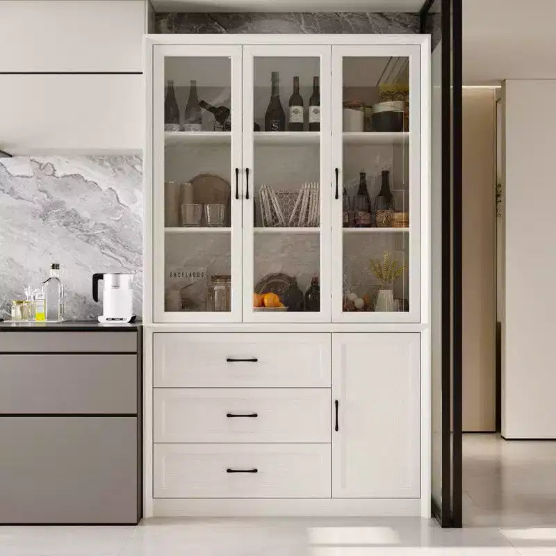 Credenza moderna da cucina con ante in vetro, organizer da cucina a cassetti multipli, dispensa da cucina con vani, facile da montare, perfetta per ogni layout di cucina