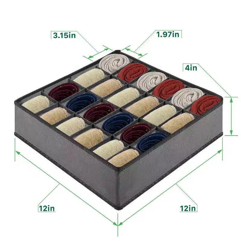 Organizer per cassetti vestiti, divisorio a 24 scomparti per calze, biancheria intima, organizer per armadio e deposito per camerette, grigio
