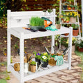 EAGLE PEAK Outdoor Indoor Maintenance Free Vinyl Garden Potting Bench, Waterproof Potting Table with Open Shelf, White