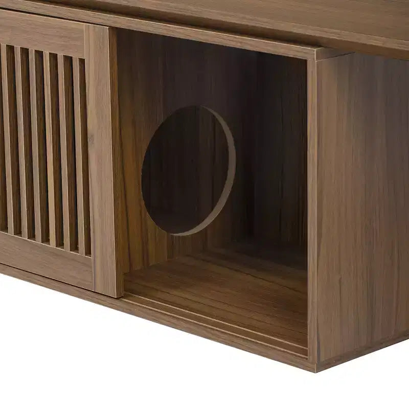 Mobile TV Allungabile Cat Furniture TV Media Console Cat House Cuccia per Gatti Lettiera Chiusa con Tiragraffi per Gatti, Noce - ModernLuxe