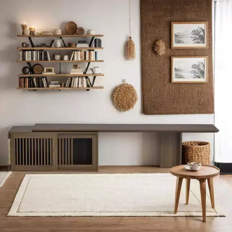 Mobile TV Allungabile Cat Furniture TV Media Console Cat House Cuccia per Gatti Lettiera Chiusa con Tiragraffi per Gatti, Noce - ModernLuxe