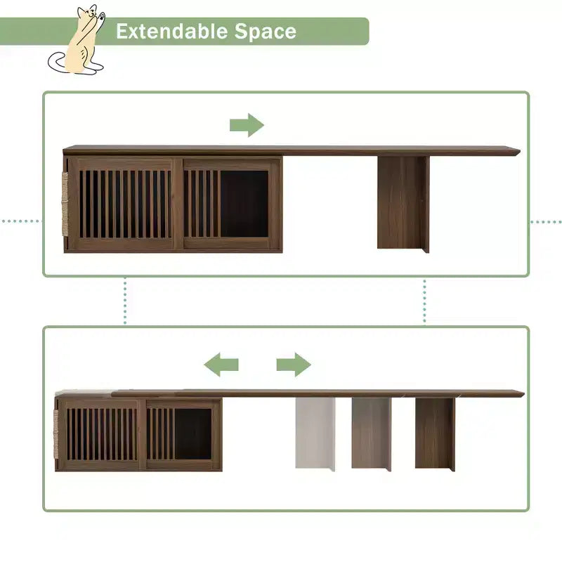 Mobile TV Allungabile Cat Furniture TV Media Console Cat House Cuccia per Gatti Lettiera Chiusa con Tiragraffi per Gatti, Noce - ModernLuxe