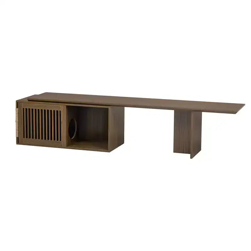 Mobile TV Allungabile Cat Furniture TV Media Console Cat House Cuccia per Gatti Lettiera Chiusa con Tiragraffi per Gatti, Noce - ModernLuxe