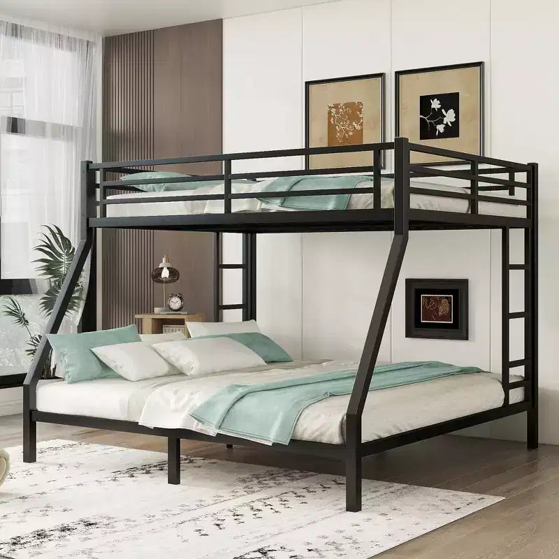 Metal Queen over King Bunk Bed for Teens and Adults Space-Saving and No Box Spring Needed Black