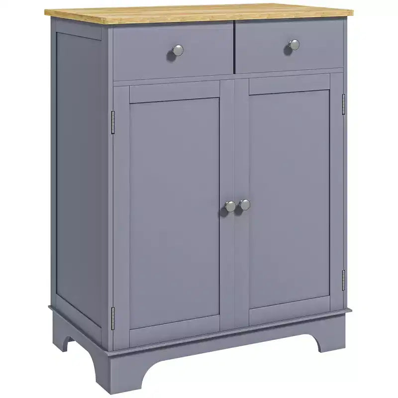 Madia Credenza, Mobile Cucina a Doppia Anta, Mobiletto Contenitore per Caffè con 2 Cassetti, Ripiano Regolabile per Soggiorno, Grigio