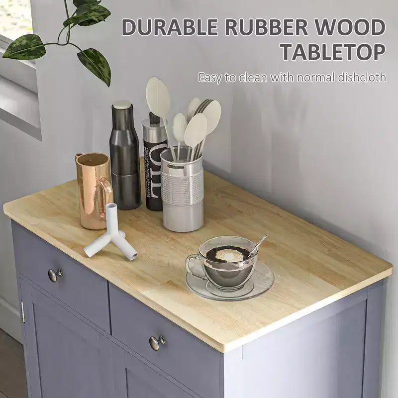 Madia Credenza, Mobile Cucina a Doppia Anta, Mobiletto Contenitore per Caffè con 2 Cassetti, Ripiano Regolabile per Soggiorno, Grigio