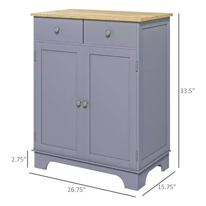 Madia Credenza, Mobile Cucina a Doppia Anta, Mobiletto Contenitore per Caffè con 2 Cassetti, Ripiano Regolabile per Soggiorno, Grigio