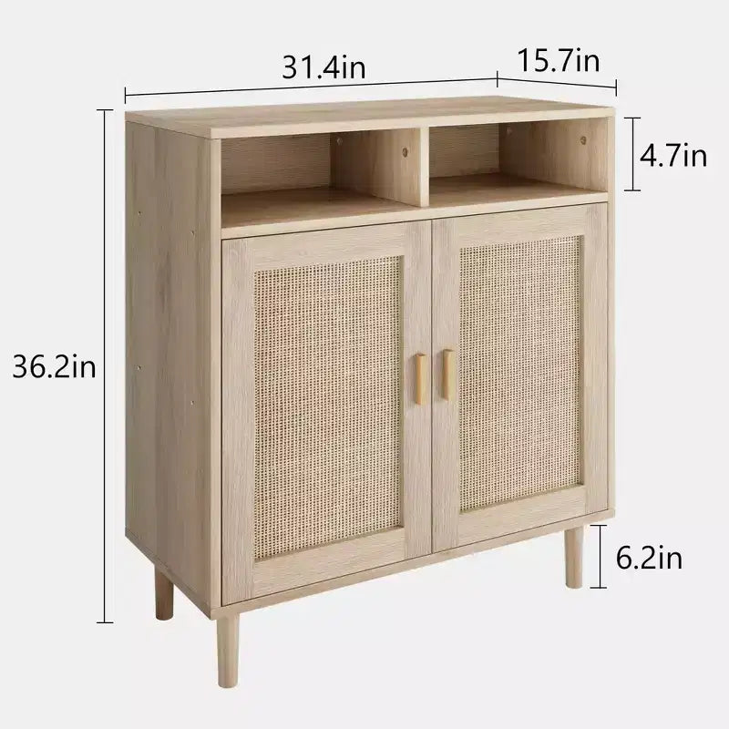Madia Credenza, Mobile da Cucina in Rattan con 2 Ante/Ripiano per Sala da Pranzo, Soggiorno, Ingresso, Bar