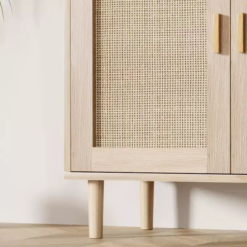 Madia Credenza, Mobile da Cucina in Rattan con 2 Ante/Ripiano per Sala da Pranzo, Soggiorno, Ingresso, Bar