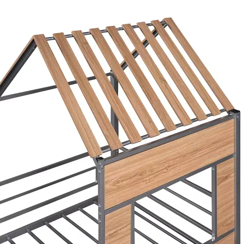 Letto a soppalco Metal House per bambini, struttura letto a soppalco per ragazzi a una piazza e mezza con tetto e finestra