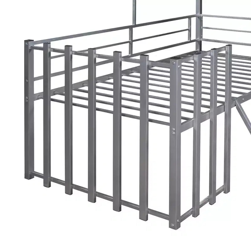 Letto a soppalco Metal House per bambini, struttura letto a soppalco per ragazzi a una piazza e mezza con tetto e finestra