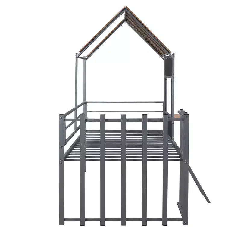 Letto a soppalco Metal House per bambini, struttura letto a soppalco per ragazzi a una piazza e mezza con tetto e finestra