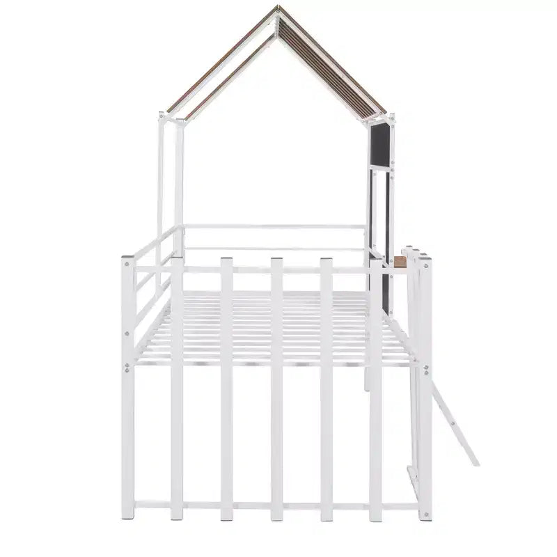 Letto a soppalco Metal House per bambini, struttura letto a soppalco per ragazzi a una piazza e mezza con tetto e finestra