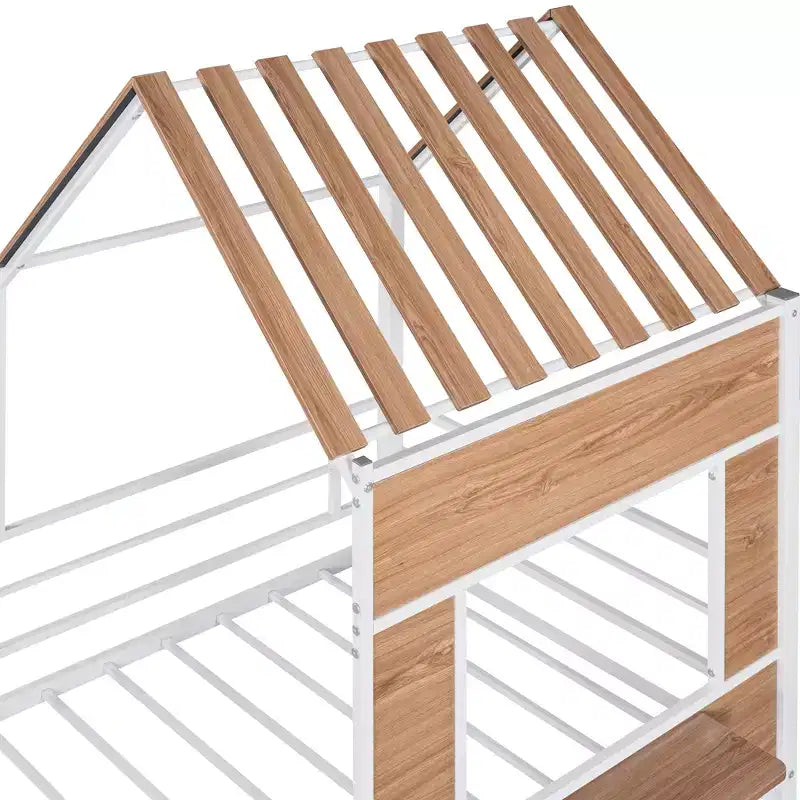 Letto a soppalco Metal House per bambini, struttura letto a soppalco per ragazzi a una piazza e mezza con tetto e finestra