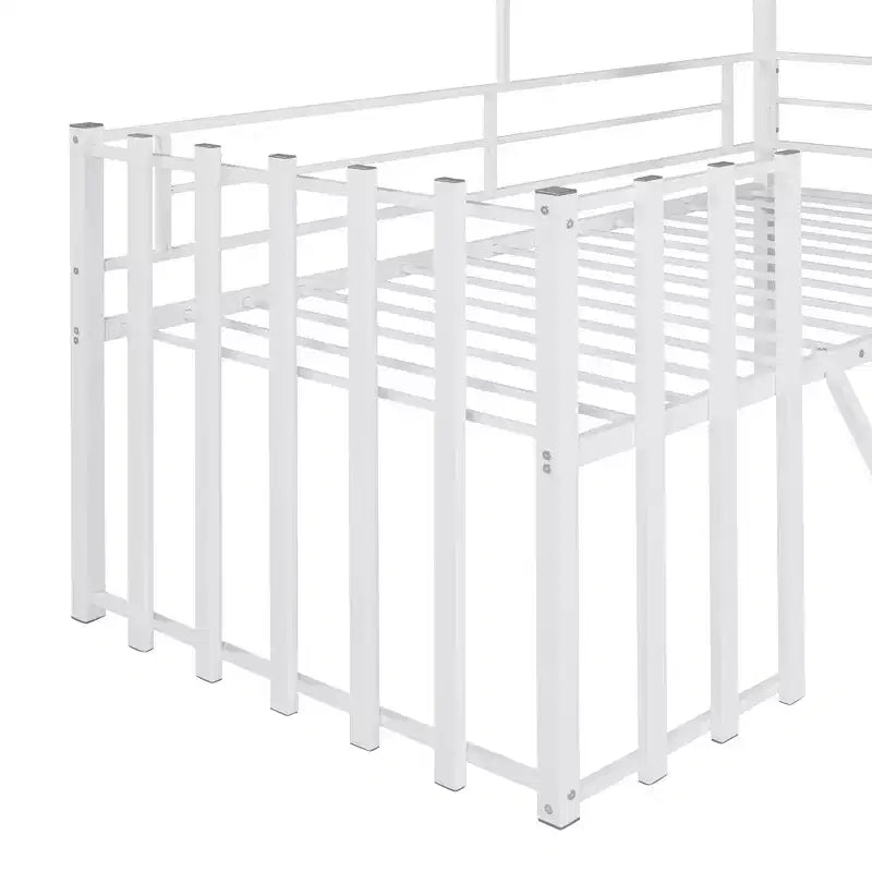 Letto a soppalco Metal House per bambini, struttura letto a soppalco per ragazzi a una piazza e mezza con tetto e finestra