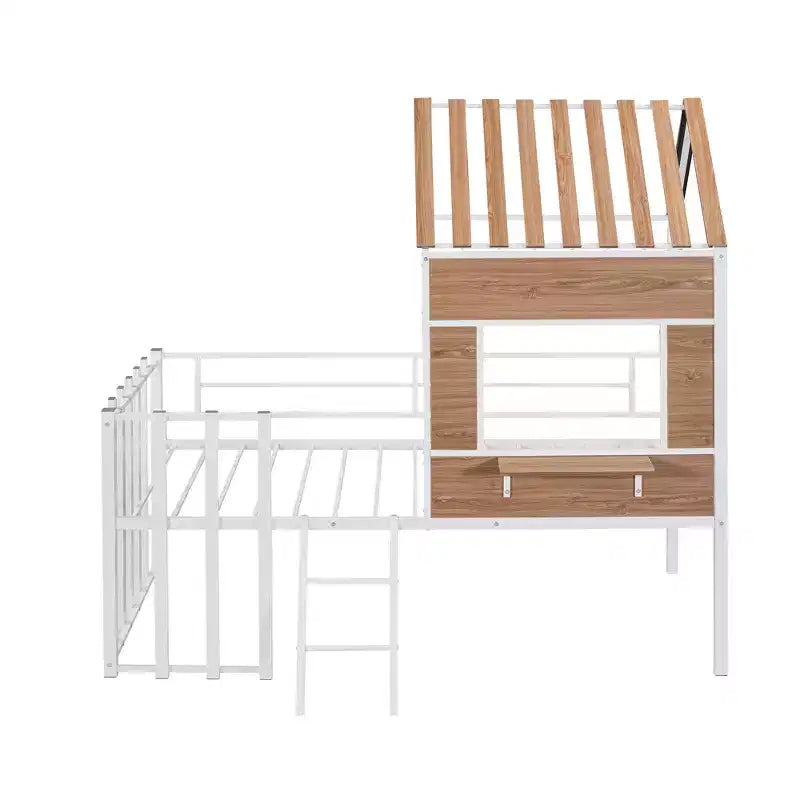 Letto a soppalco Metal House per bambini, struttura letto a soppalco per ragazzi a una piazza e mezza con tetto e finestra