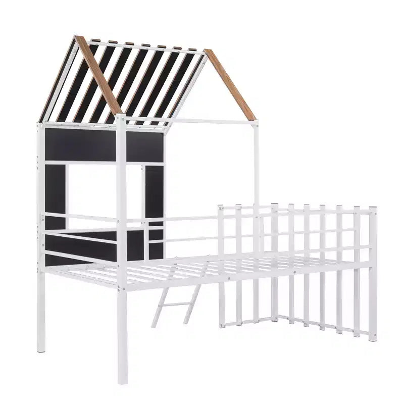 Letto a soppalco Metal House per bambini, struttura letto a soppalco per ragazzi a una piazza e mezza con tetto e finestra