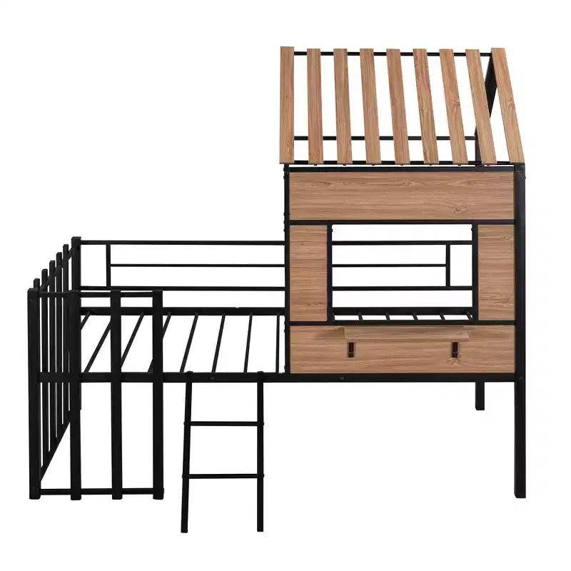 Letto a soppalco Metal House per bambini, struttura letto a soppalco per ragazzi a una piazza e mezza con tetto e finestra