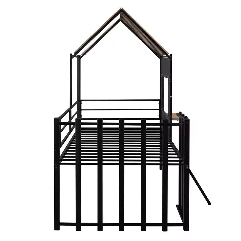 Letto a soppalco Metal House per bambini, struttura letto a soppalco per ragazzi a una piazza e mezza con tetto e finestra