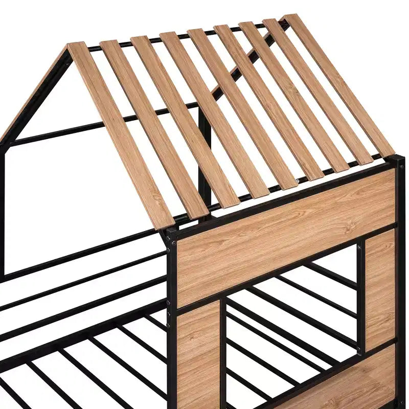 Letto a soppalco Metal House per bambini, struttura letto a soppalco per ragazzi a una piazza e mezza con tetto e finestra