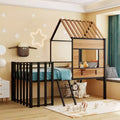 Metal House Loft Bed for Kids, Twin Size Loft Bed Frame with Roof & Window