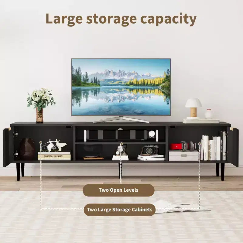 Mobili TV Moderni per Televisori da 75 Pollici, Mobile da Intrattenimento con 2 Grandi Armadietti, Console Multimediale con Pannello Scanalato