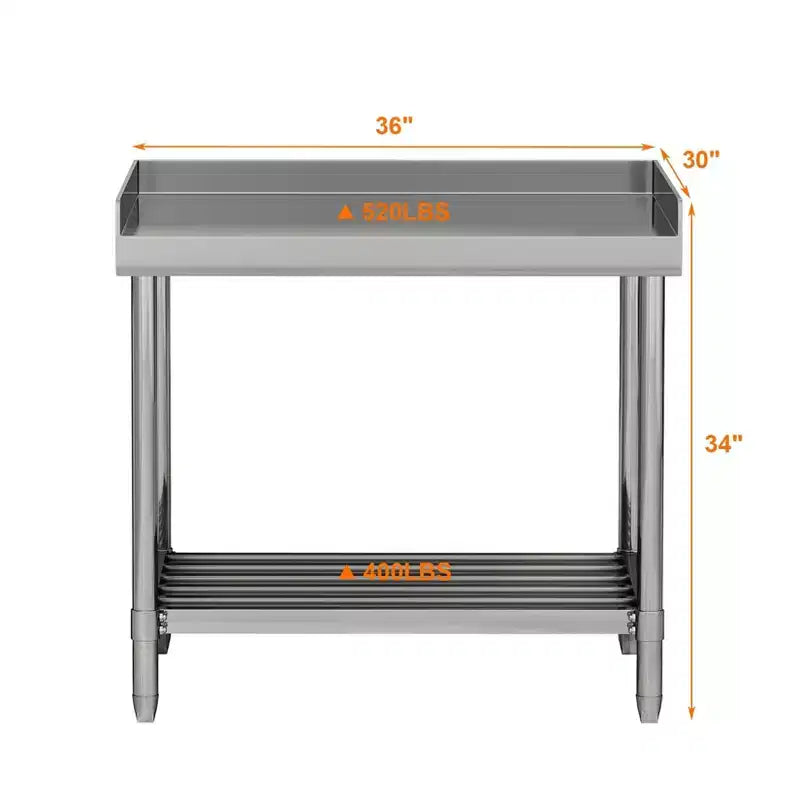 Tavolo in Acciaio Inox, Tavolo da Lavoro Commerciale NSF 36x30 Pollici con Alzatina - Postazione di Lavoro Resistente per Ristorante Casa Hotel