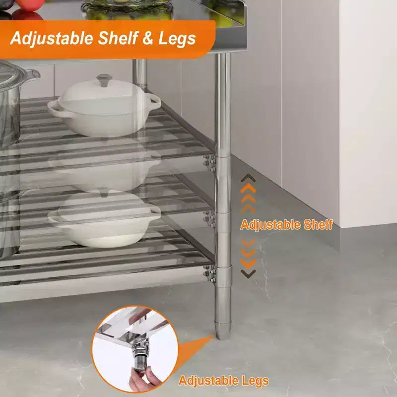 Tavolo in Acciaio Inox, Tavolo da Lavoro Commerciale NSF 36x30 Pollici con Alzatina - Postazione di Lavoro Resistente per Ristorante Casa Hotel