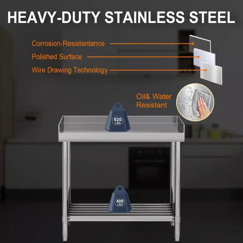 Tavolo in Acciaio Inox, Tavolo da Lavoro Commerciale NSF 36x30 Pollici con Alzatina - Postazione di Lavoro Resistente per Ristorante Casa Hotel