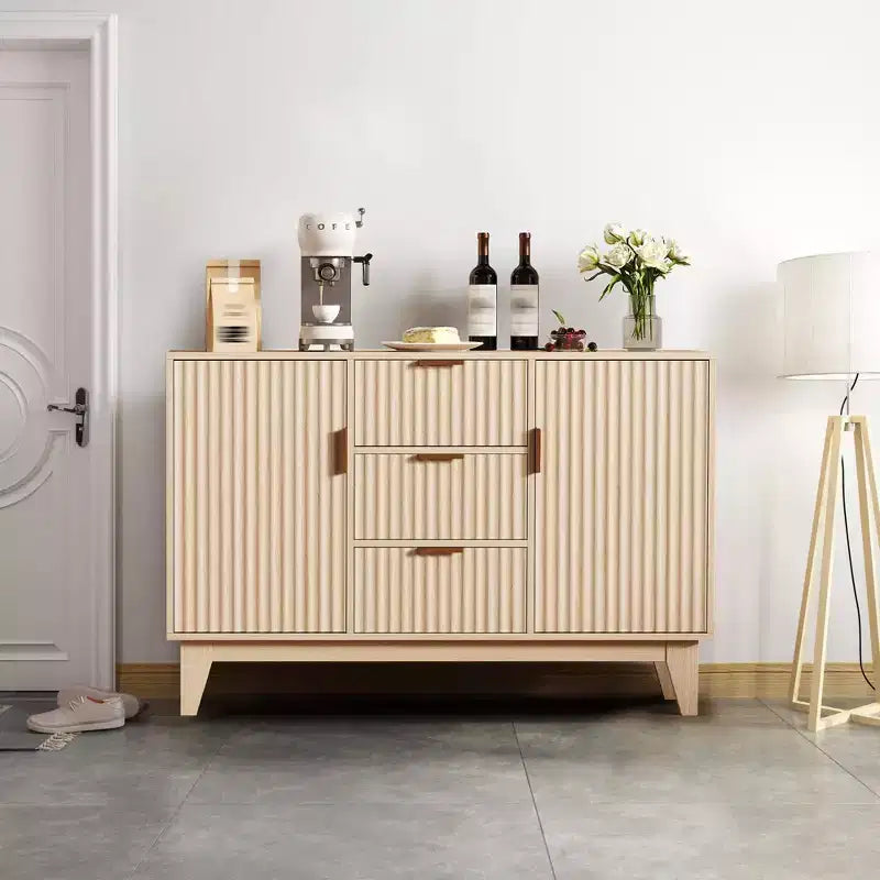 Sideboard Buffet Cabinet, 47.2in Fluted Accent Storage Cabinet with 3 Drawers 2 Doors - White for Kitchen Living Room Entryway