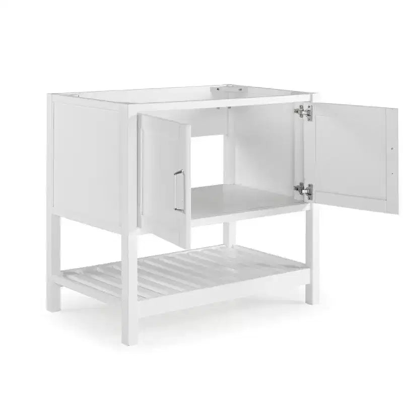 Mobile Bagno 36 pollici senza Piano, Mobiletto Freestanding Shaker con Ante a Chiusura Ammortizzata e Ripiano Inferiore a Doghe, Bianco