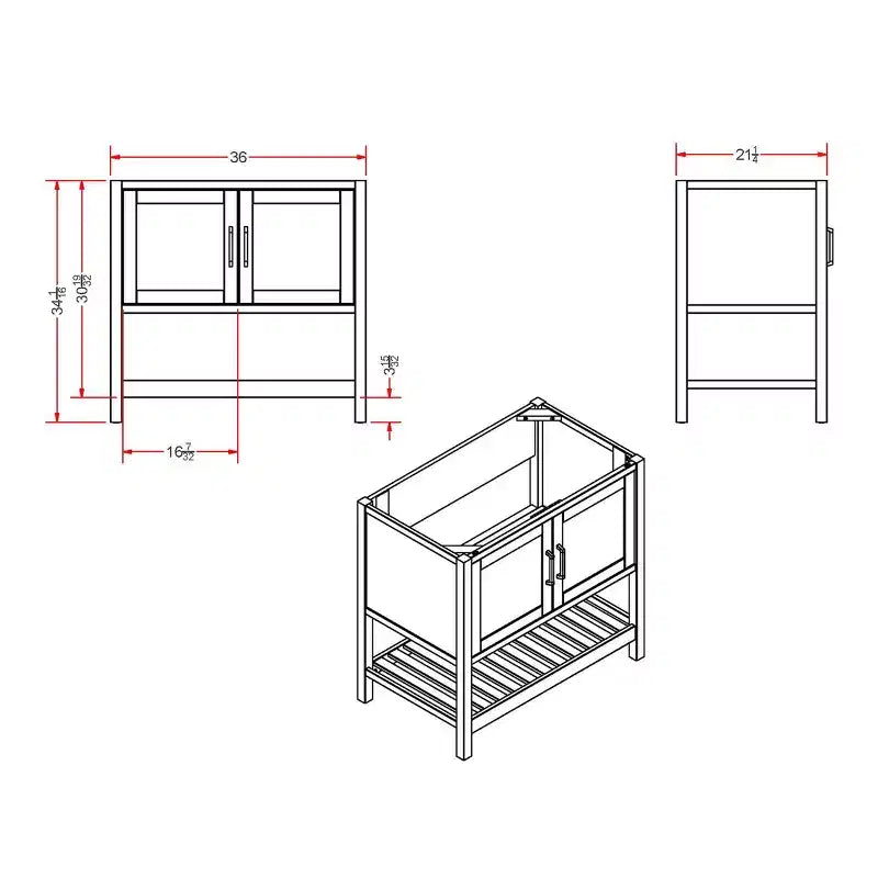 Mobile Bagno 36 pollici senza Piano, Mobiletto Freestanding Shaker con Ante a Chiusura Ammortizzata e Ripiano Inferiore a Doghe, Bianco