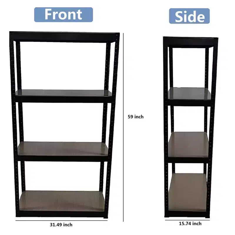 Scaffale nero regolabile a 4 ripiani in metallo e legno resistente, scaffale portaoggetti per garage, officina, senza bulloni, per libri, utensili da cucina