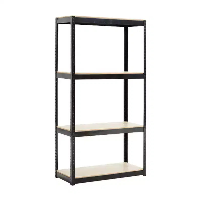 Scaffale nero regolabile a 4 ripiani in metallo e legno resistente, scaffale portaoggetti per garage, officina, senza bulloni, per libri, utensili da cucina