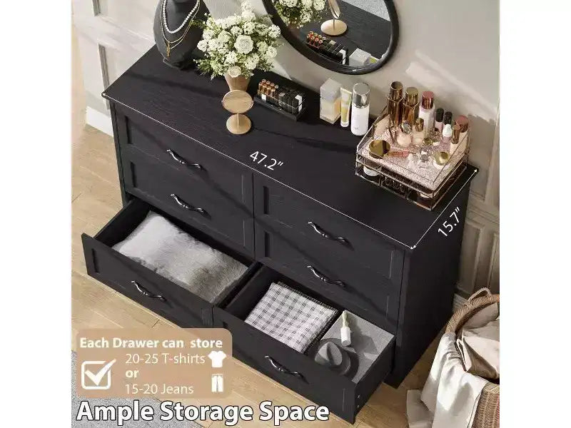 Comò a 6 cassetti per camera da letto, Comodino con cassetti, Comò moderno in legno stile rustico, Organizzatore per ripostiglio