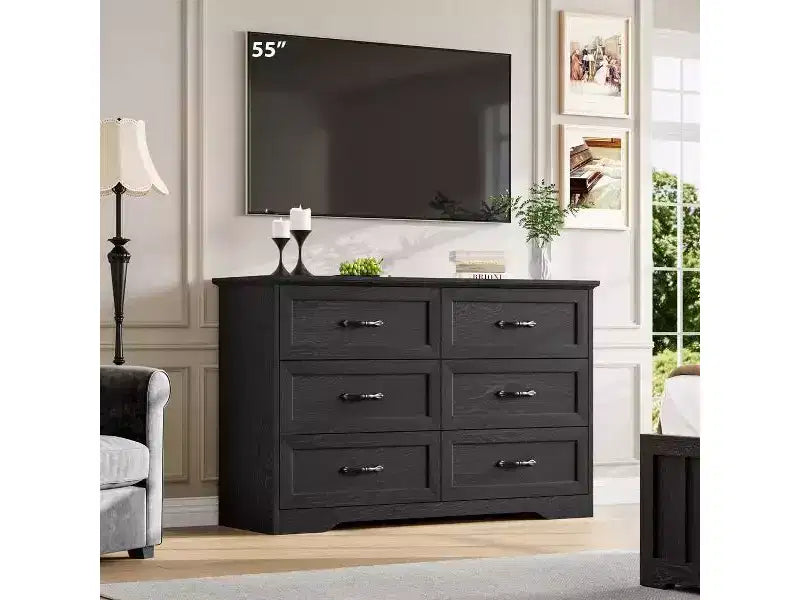 Comò a 6 cassetti per camera da letto, Comodino con cassetti, Comò moderno in legno stile rustico, Organizzatore per ripostiglio