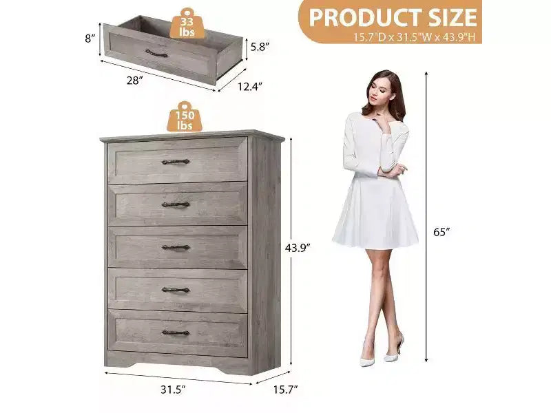 Comò a 6 cassetti per camera da letto, Comodino con cassetti, Comò moderno in legno stile rustico, Organizzatore per ripostiglio