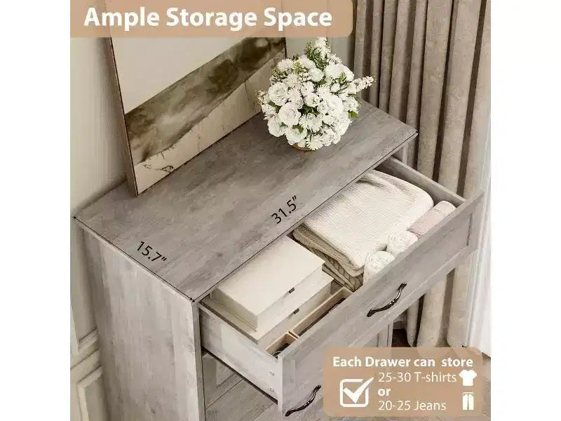 Comò a 6 cassetti per camera da letto, Comodino con cassetti, Comò moderno in legno stile rustico, Organizzatore per ripostiglio