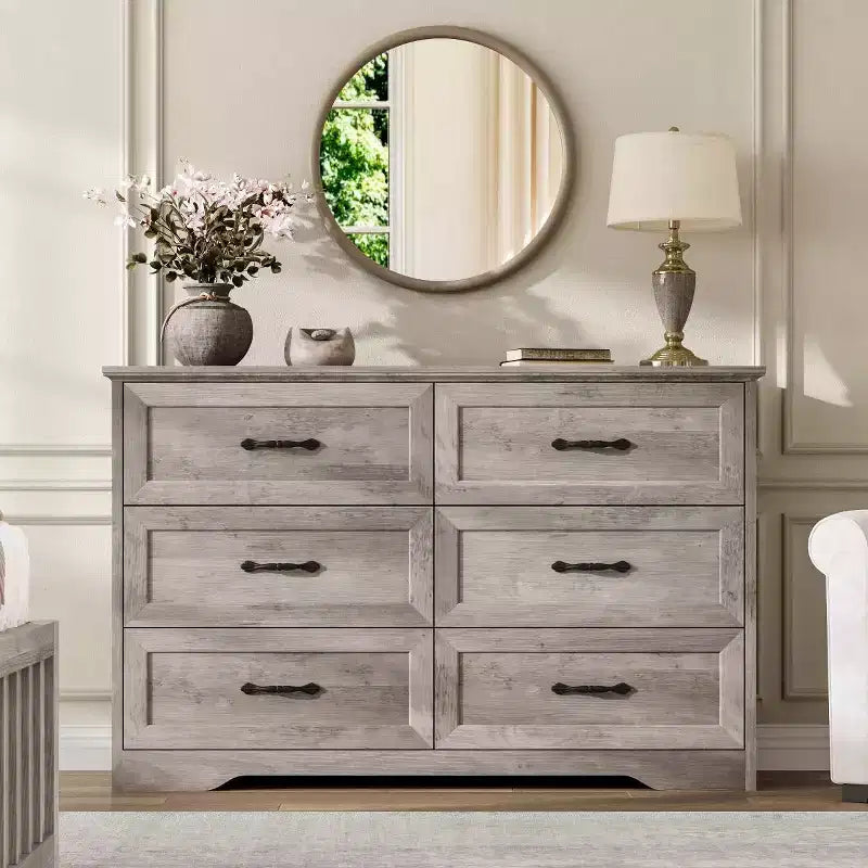 Comò a 6 cassetti per camera da letto, Comodino con cassetti, Comò moderno in legno stile rustico, Organizzatore per ripostiglio