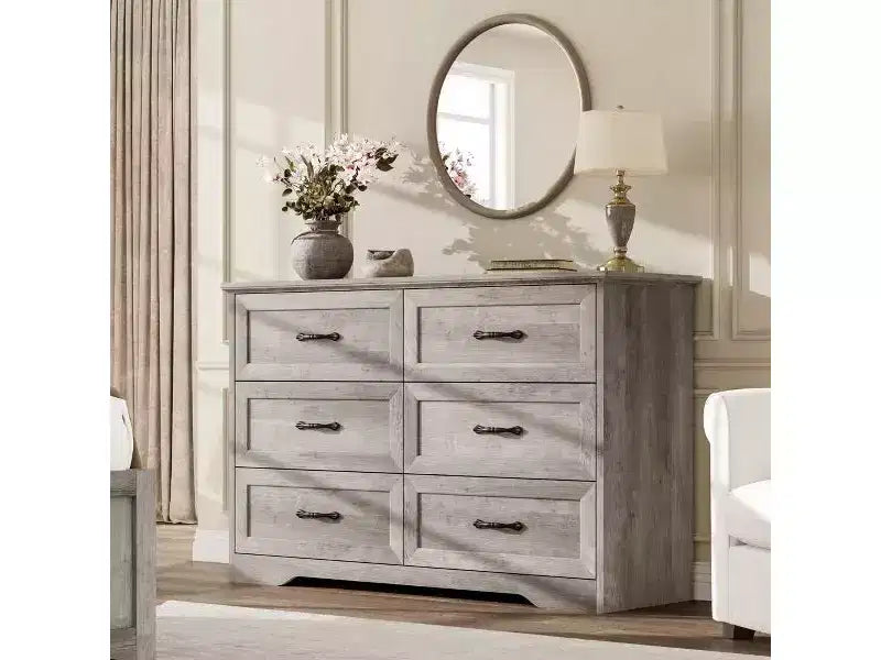 Comò a 6 cassetti per camera da letto, Comodino con cassetti, Comò moderno in legno stile rustico, Organizzatore per ripostiglio