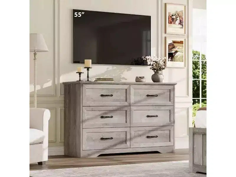 Comò a 6 cassetti per camera da letto, Comodino con cassetti, Comò moderno in legno stile rustico, Organizzatore per ripostiglio